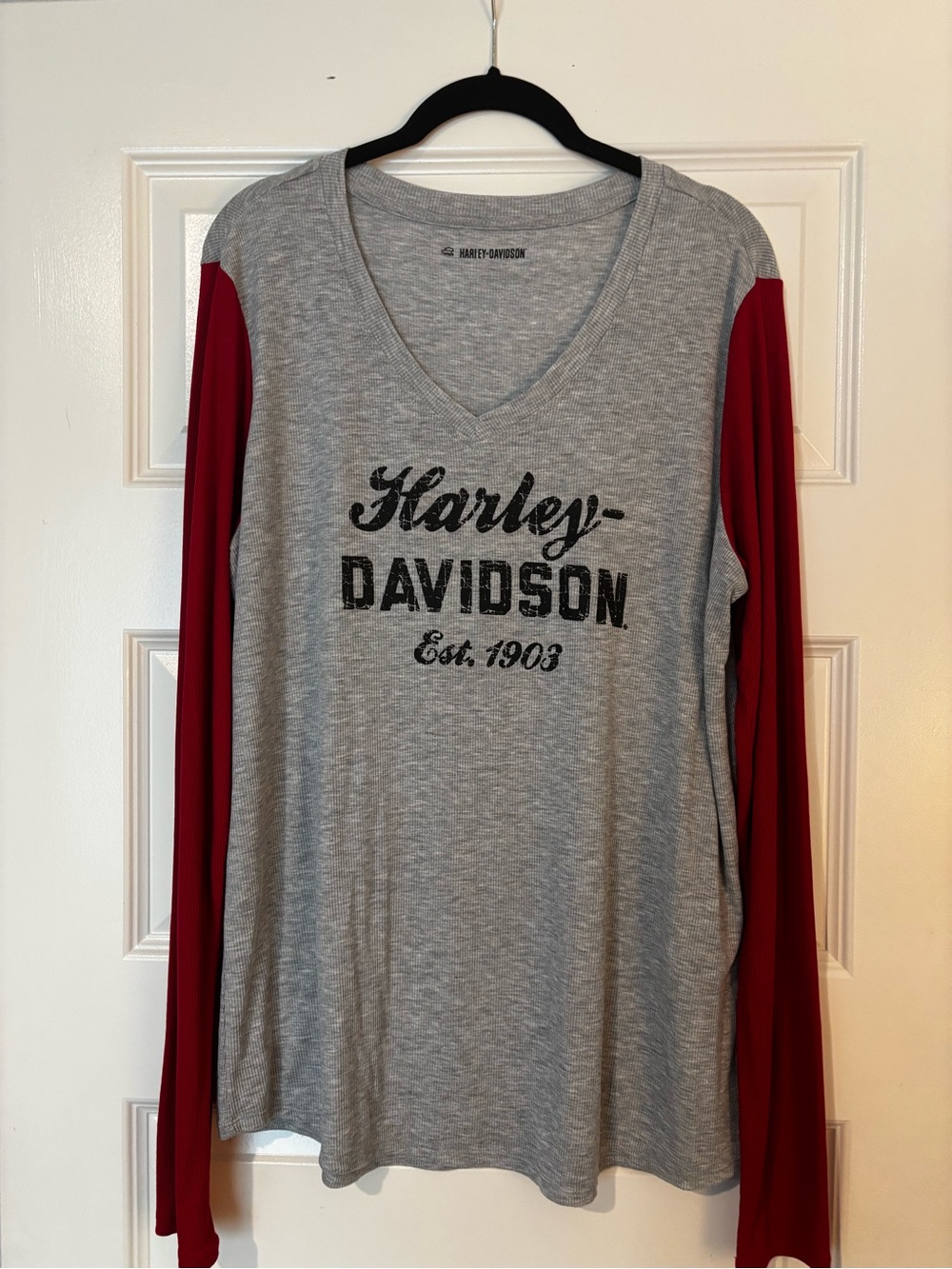Harley-Davidson Gray Tee with Red Raglan Sleeves
